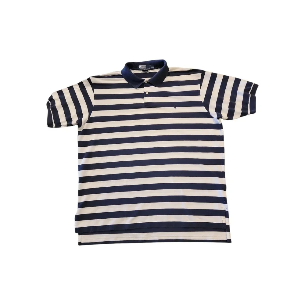 VTG Polo Ralph Lauren Polo Shirt Mens XXL Navy White Stripes Condition Issues